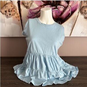 🦋3/$50 Retrod Babydoll Peplum Light Blue Boho-Chic Lagenlook Airy Ruffle Top XS